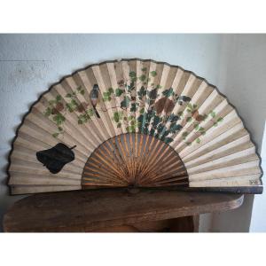 Rare Fan, Mita Ogi, Hand Painted, Lacquer Mount And Inlays, Japan, Edo Period