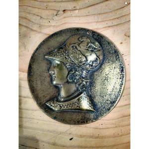 Beautiful Bronze Medallion, Goddess Athena (minerva) In Armor And Pegasus 18th Century Or Before