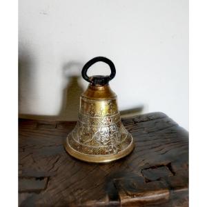 Pretty Bronze Bell, Silver And Copper Inlays, 19th Century Orient 