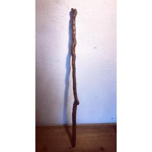 Pretty Carved Wooden Stick, Folk Art 1902, Faces And Grimaces, European 