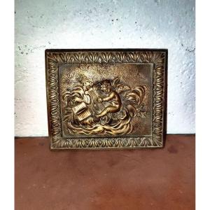 Very Pretty Small Bas Relief And Its Frame,bronze, Putti, Allegory Of Music, 19th Century 