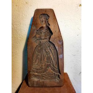 Beautiful Pastry Mold, Speculoos, Solid Wood, Hollow Carving, Woman 18th-19th Century 