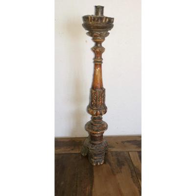 Beautiful Candlestick,  Candle Holder, Lacquered & Silvered Wood, France 17thc