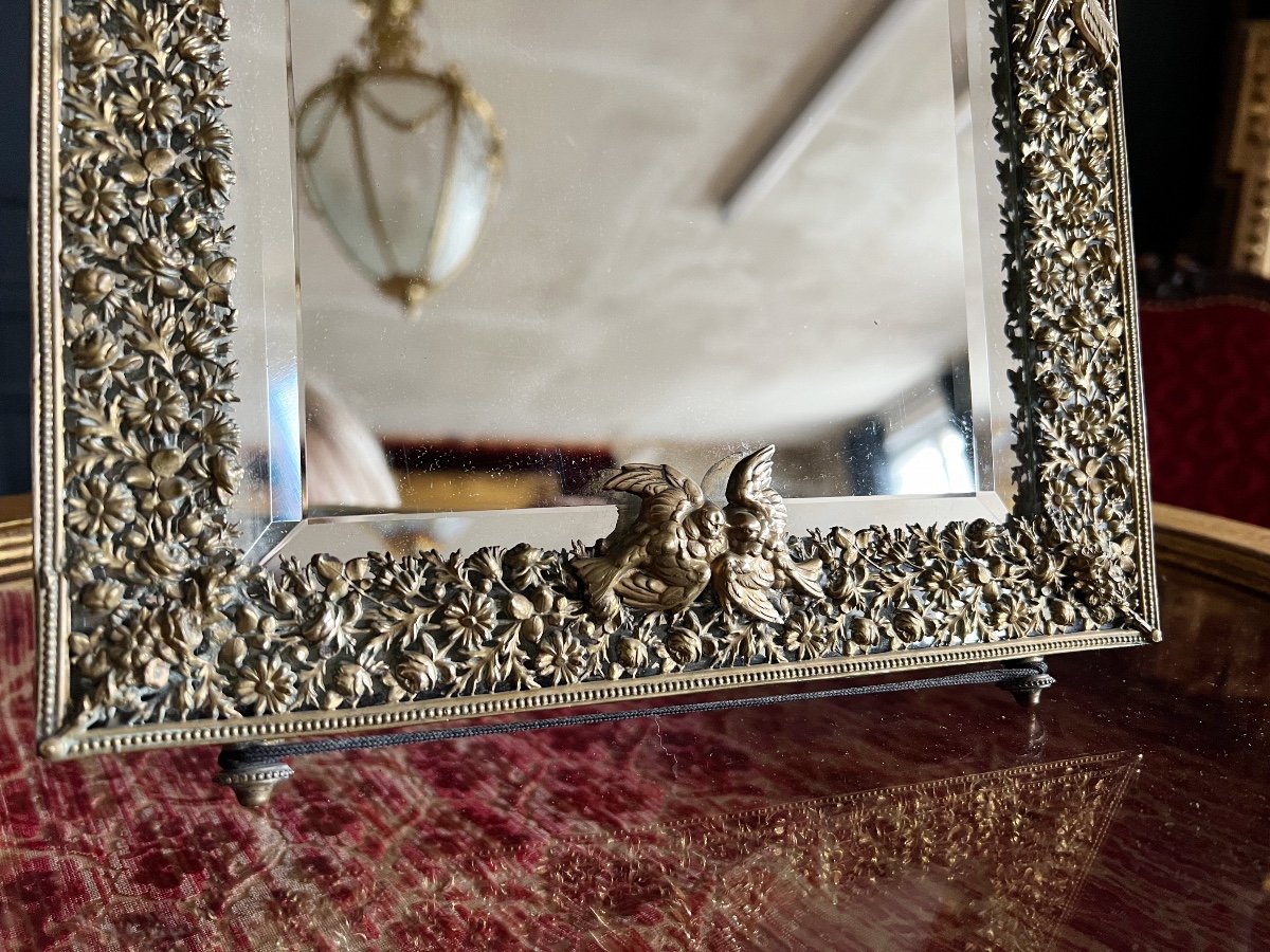 Napoleon III Period Psyche Mirror In Very Finely Chiseled Brass Louis XVI Style-photo-4