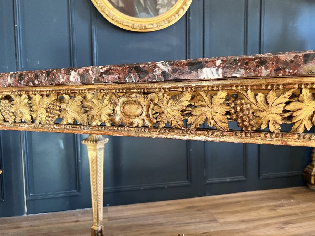 Napoleon III Period Center Table In Golden And Carved Wood Decorated With Grapes - XIXth-photo-5