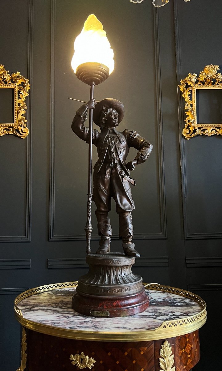 Lampe Du XIXe En Régule À décor d’un Chevalier signé « Lancastre par Poitevin »-photo-2