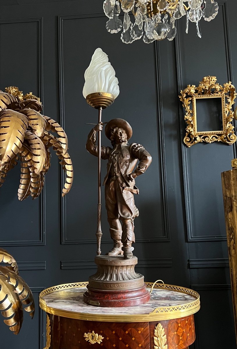 Lampe Du XIXe En Régule À décor d’un Chevalier signé « Lancastre par Poitevin »-photo-4