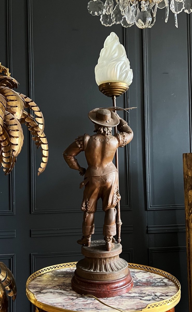 Lampe Du XIXe En Régule À décor d’un Chevalier signé « Lancastre par Poitevin »-photo-6