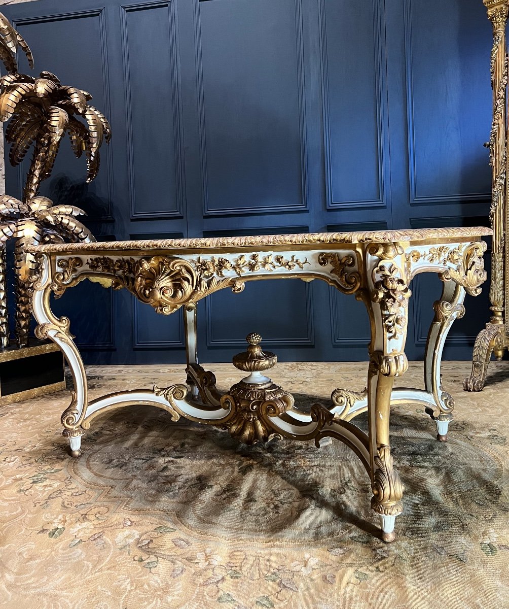 Table De Milieu D’époque Napoléon III En Bois Peint Et Doré - XIXe -photo-3