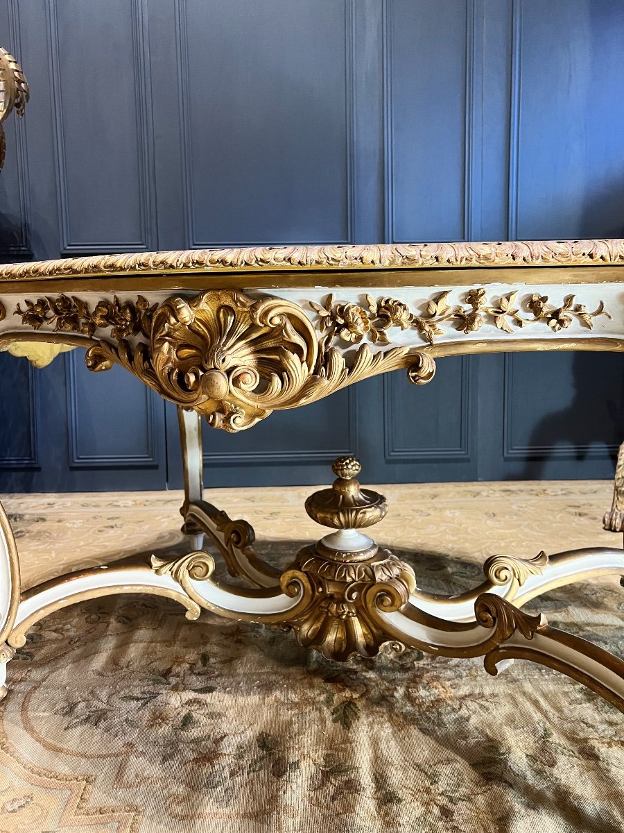 Table De Milieu D’époque Napoléon III En Bois Peint Et Doré - XIXe -photo-6