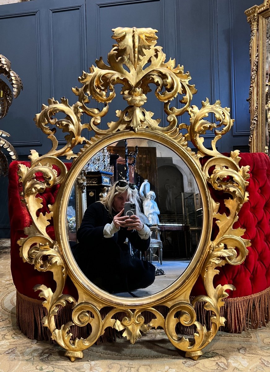 Miroir Oeil De Sorcière Style Napoleon III Miroir 32cm Patine 