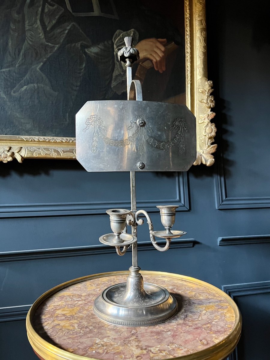 Lampe à écran / Bougeoir D’époque Louis XVI En Bronze Argenté - XVIIIe -photo-3