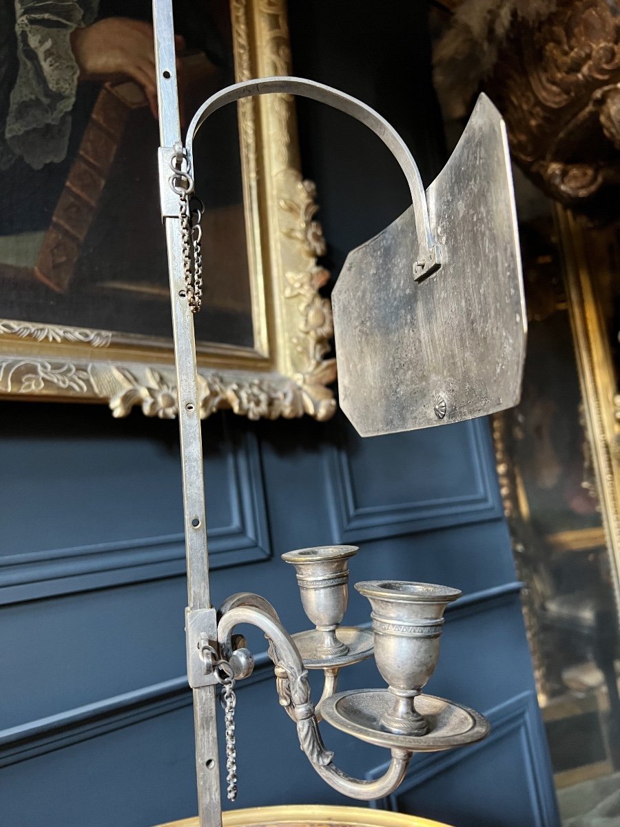 Lampe à écran / Bougeoir D’époque Louis XVI En Bronze Argenté - XVIIIe -photo-5