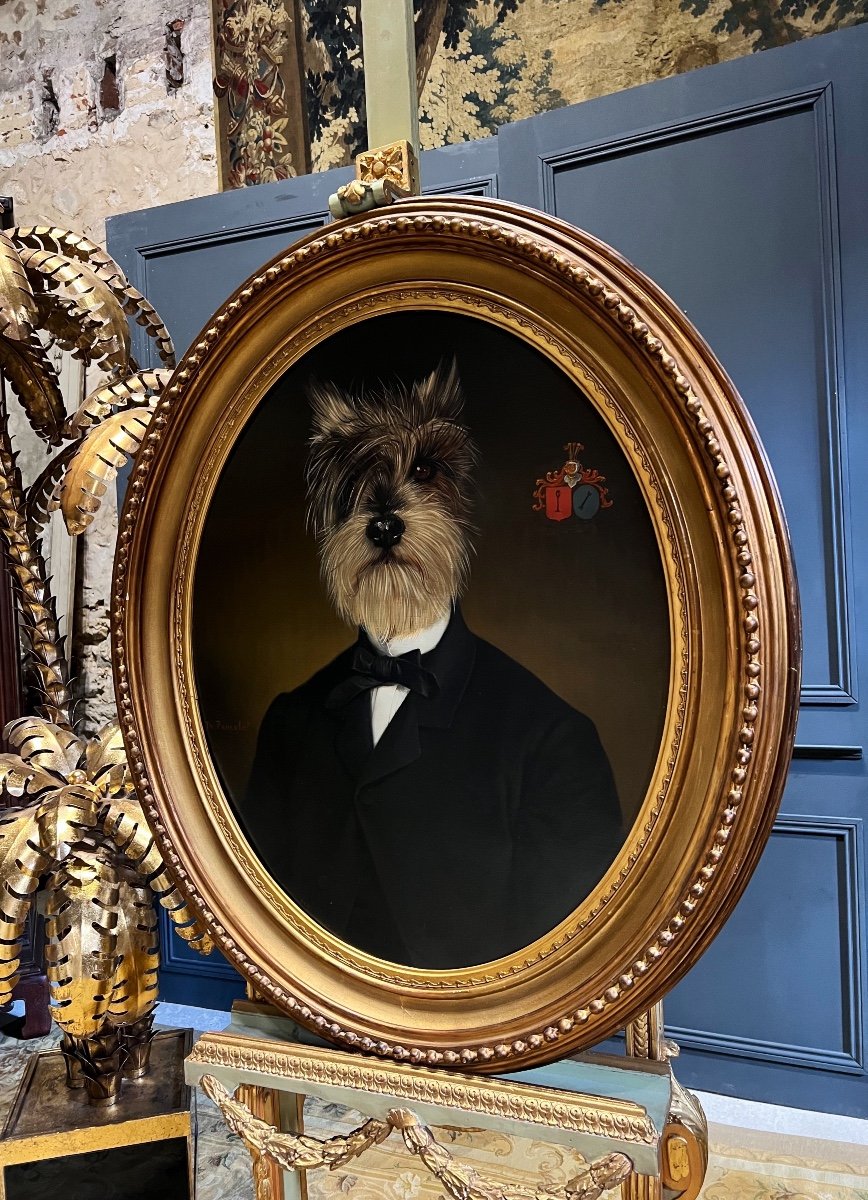 Thierry Poncelet (1946): Oil On Canvas - Portrait Of An Elegant Dog-photo-4