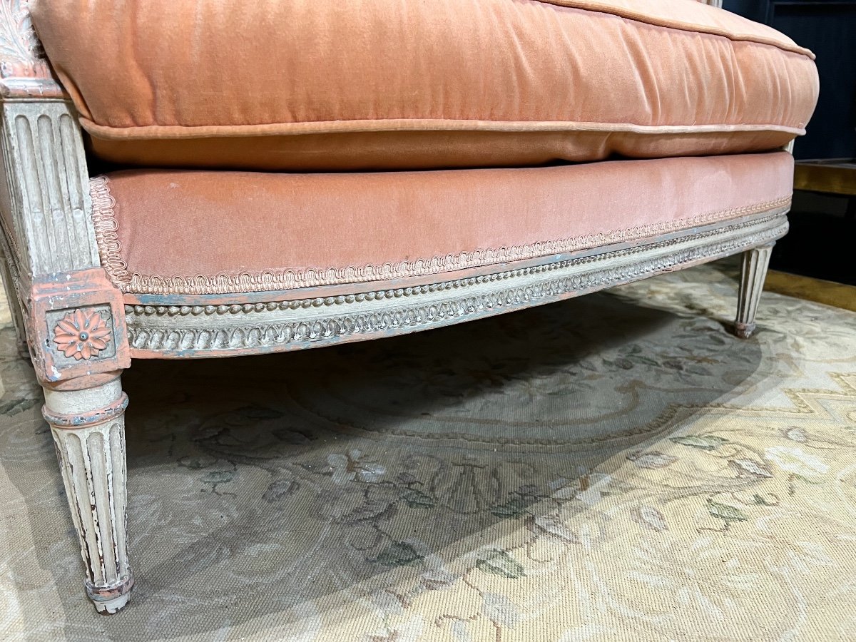 Marquise / Small Sofa From Napoleon III Period In Painted Wood, Finely Carved - 19th Century-photo-5