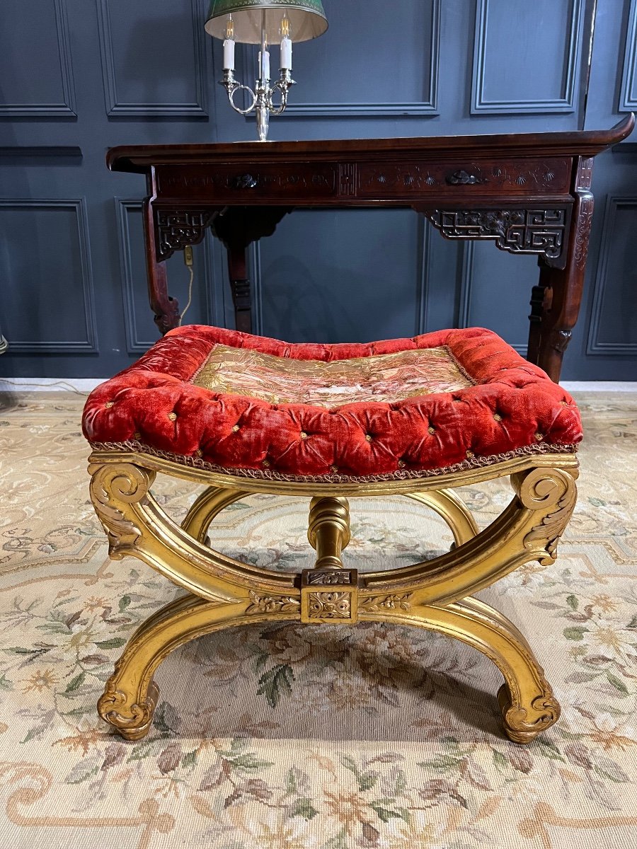 Napoleon III Style Stool In Gilded And Finely Carved Wood-photo-4