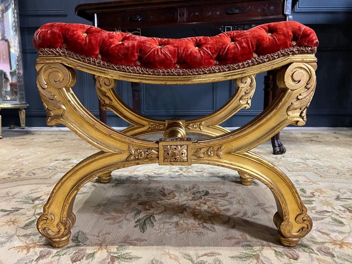 Napoleon III Style Stool In Gilded And Finely Carved Wood-photo-1