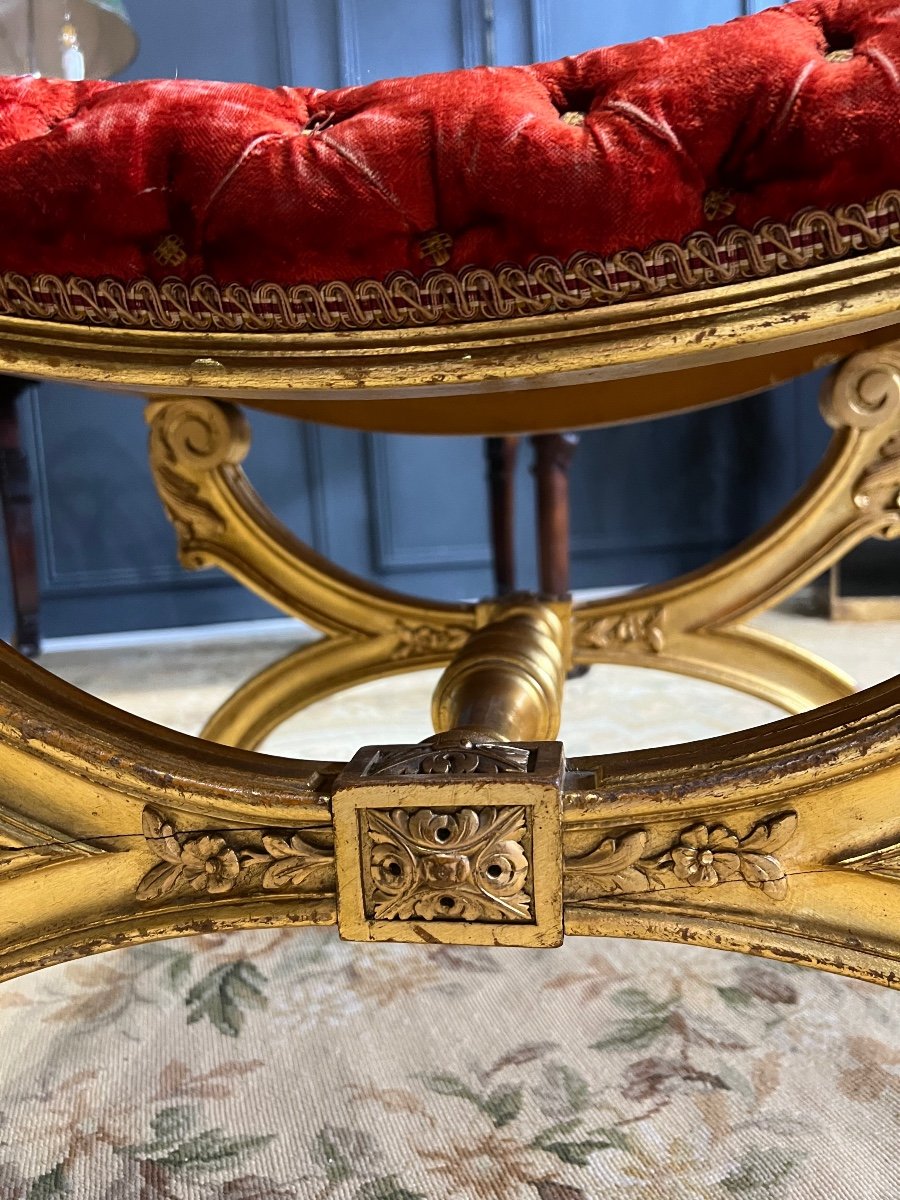 Napoleon III Style Stool In Gilded And Finely Carved Wood-photo-4