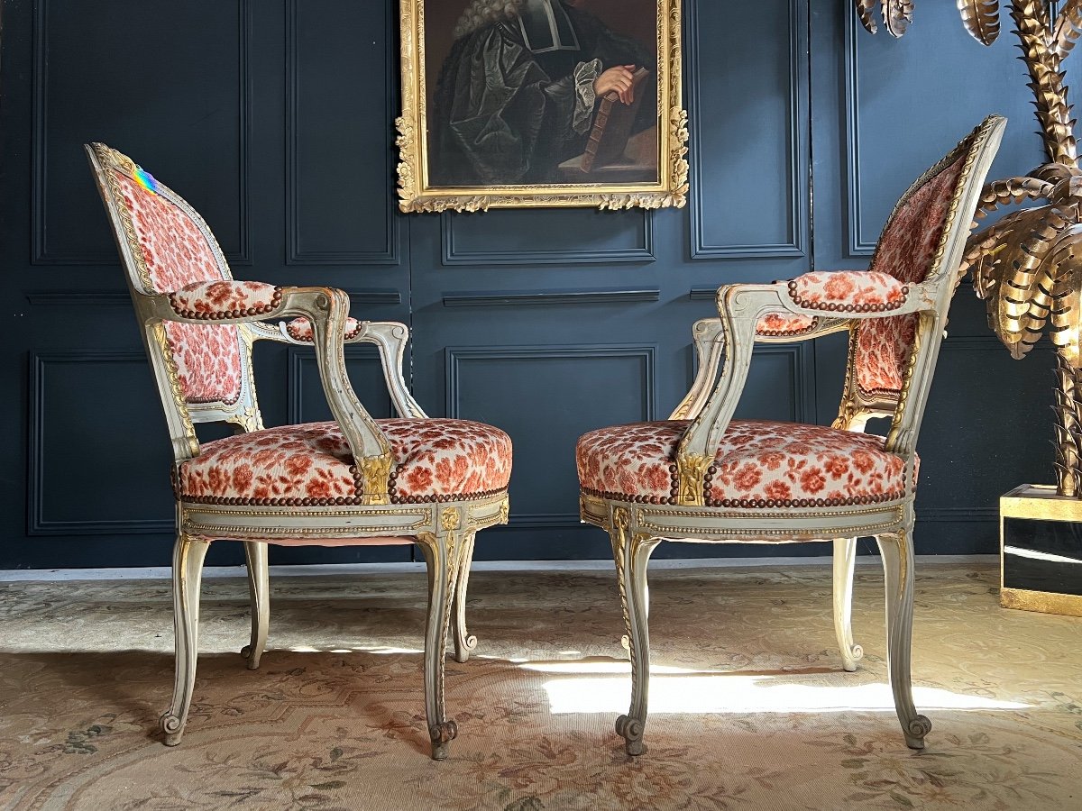 Napoleon III Period Living Room In Painted And Gilded Wood In Louis XV Style - 19th Century-photo-3