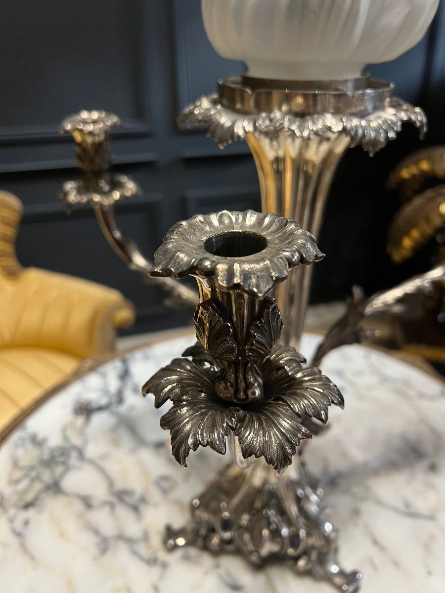 Large 19th Century Table Candlestick In Silver Metal-photo-4