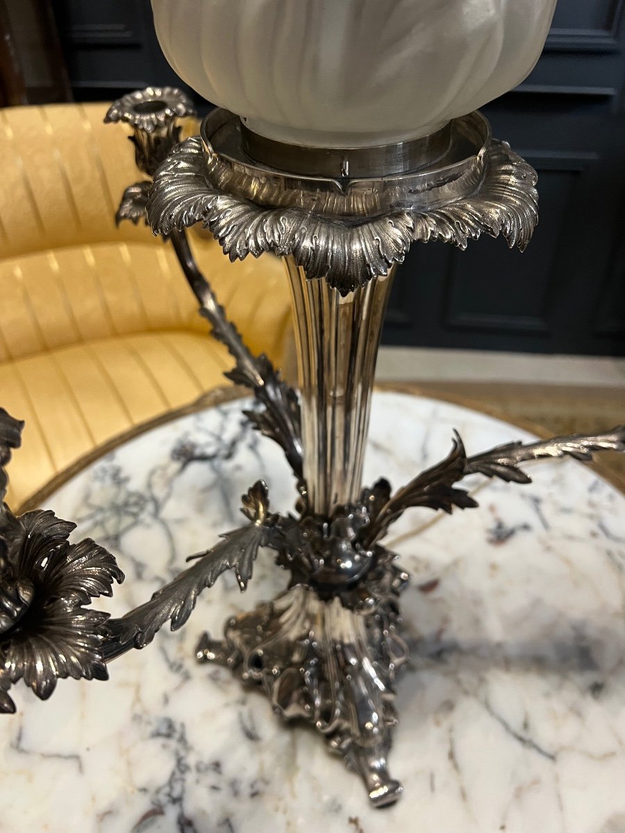 Large 19th Century Table Candlestick In Silver Metal-photo-5