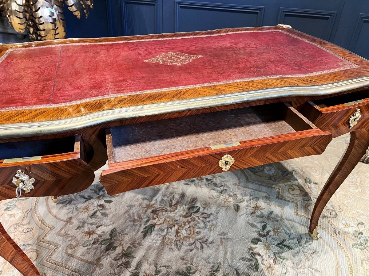 Napoleon III Period Desk In Marquetry Decorated With Gilded Bronzes In Louis XV Style - 19th-photo-6