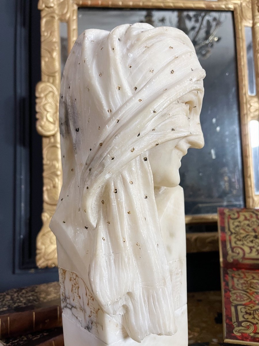 "sculpture Italienne En Marbre Signée Giusto Viti « Femme Aux Yeux Voilés » - XXe"-photo-2