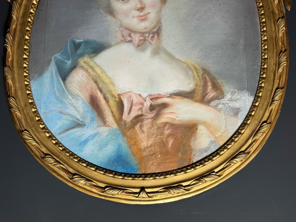 Pastel D’époque Louis XVI Attribué à Fredou Représentant le portrait d’une femme - XVIIIe-photo-2