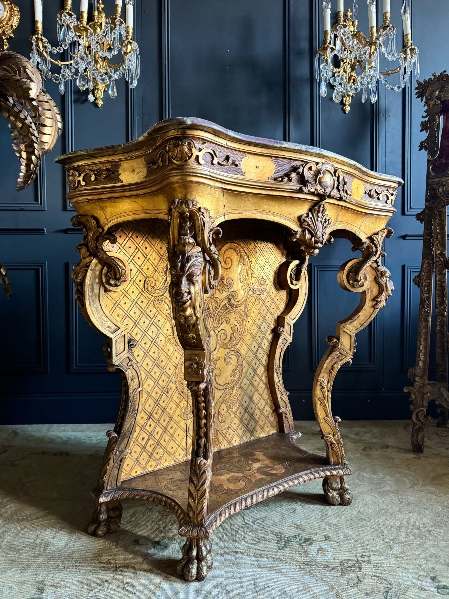 Maison Soubrier: Napoleon III Period Console In Carved And Gilded Wood - 19th Century-photo-3