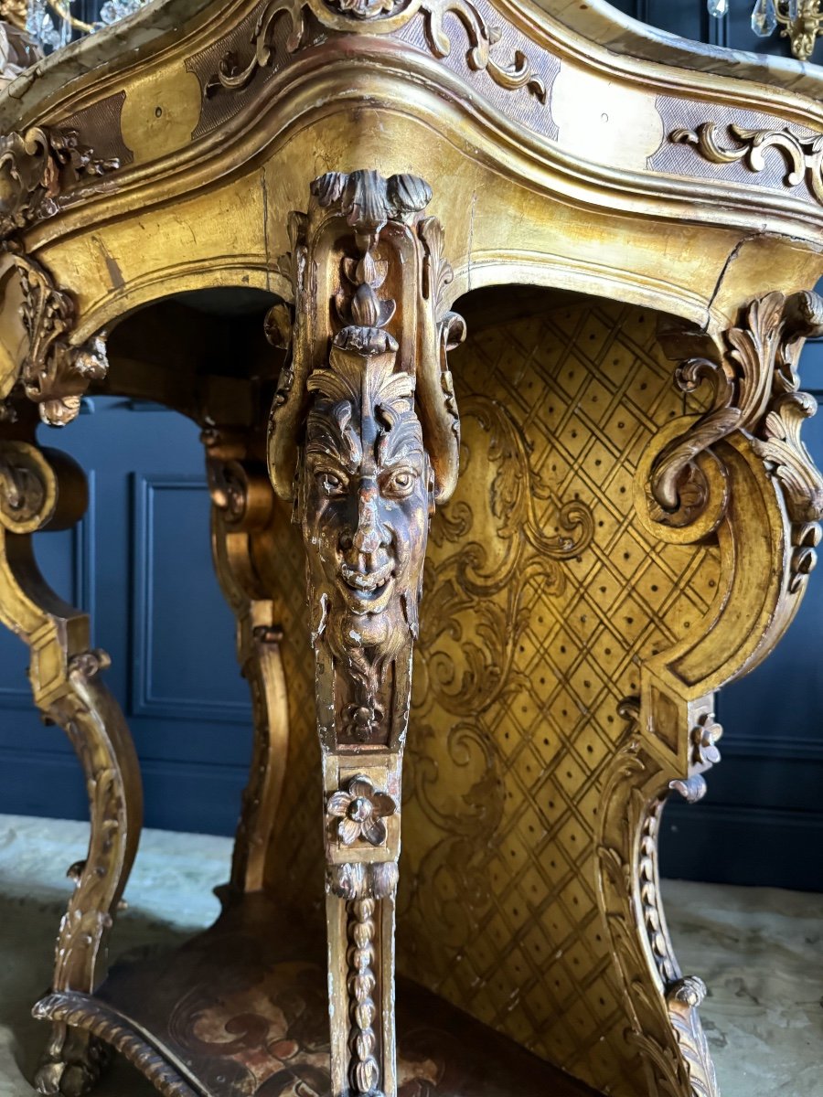Maison Soubrier: Napoleon III Period Console In Carved And Gilded Wood - 19th Century-photo-4