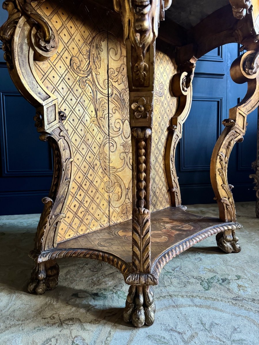 Maison Soubrier: Napoleon III Period Console In Carved And Gilded Wood - 19th Century-photo-5