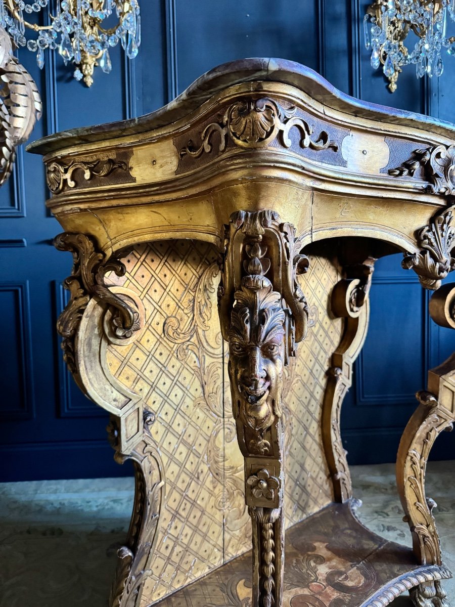 Maison Soubrier: Napoleon III Period Console In Carved And Gilded Wood - 19th Century-photo-8