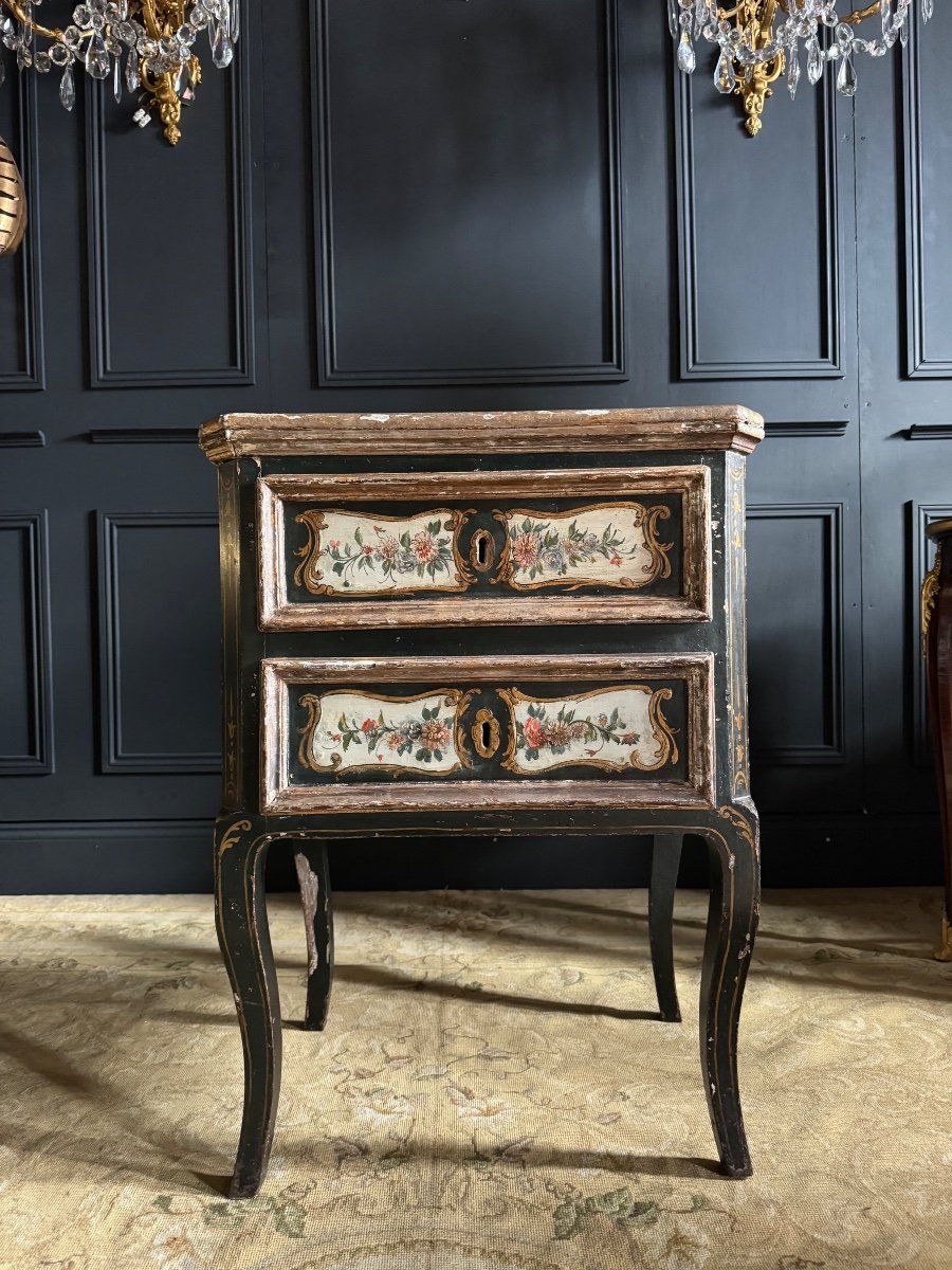 Commode Sauteuse Italienne / Venitienne Du XVIIIe En Bois Polychrome-photo-2