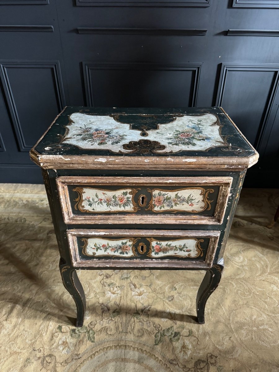 Commode Sauteuse Italienne / Venitienne Du XVIIIe En Bois Polychrome-photo-4