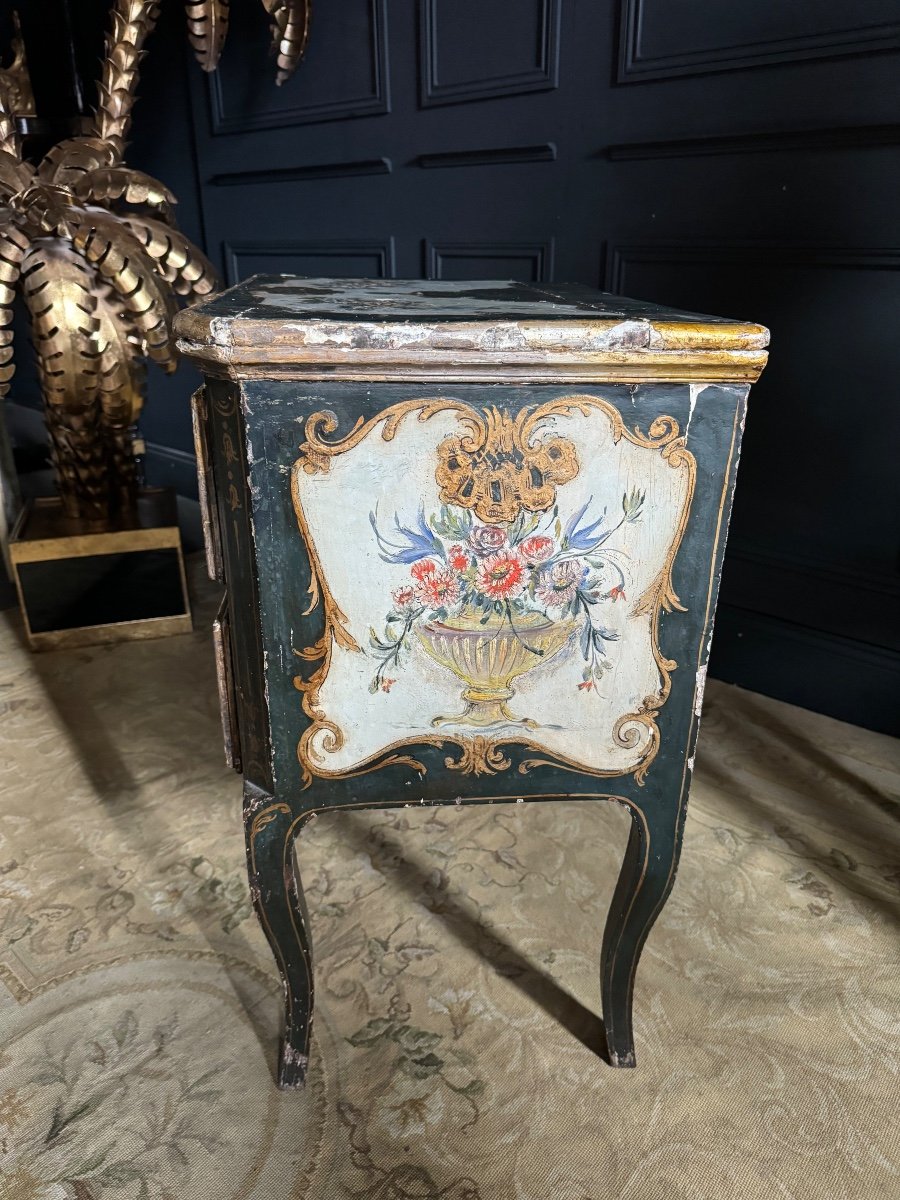 Commode Sauteuse Italienne / Venitienne Du XVIIIe En Bois Polychrome-photo-2