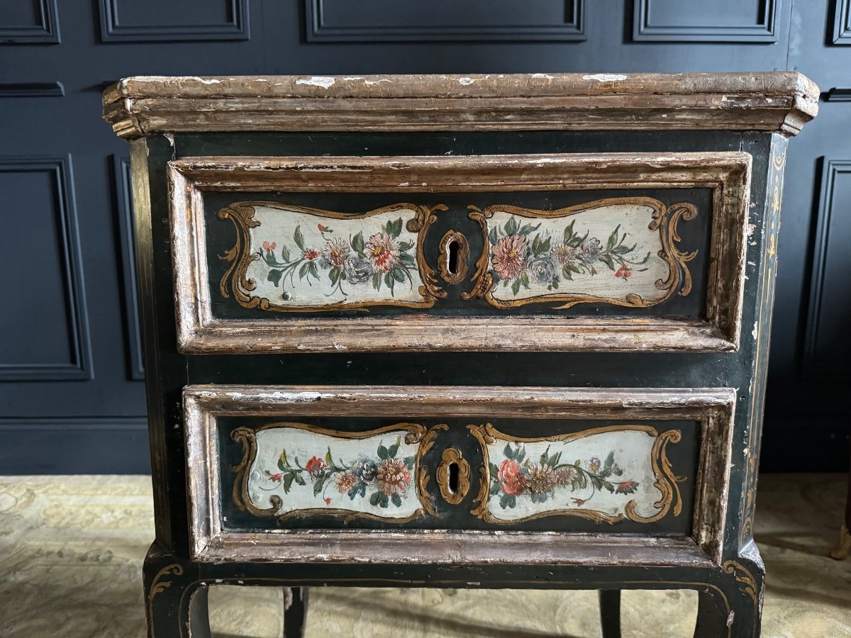 Commode Sauteuse Italienne / Venitienne Du XVIIIe En Bois Polychrome-photo-3