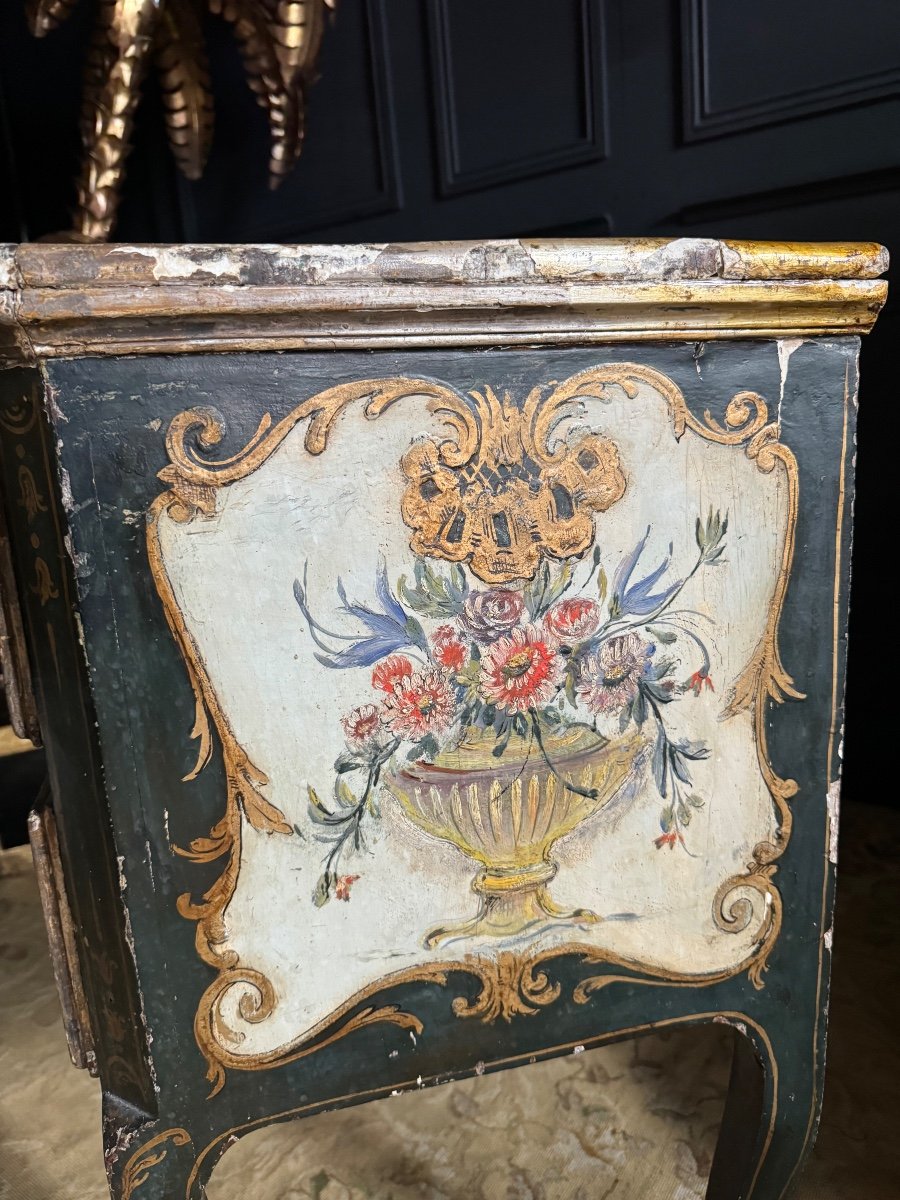 Commode Sauteuse Italienne / Venitienne Du XVIIIe En Bois Polychrome-photo-7