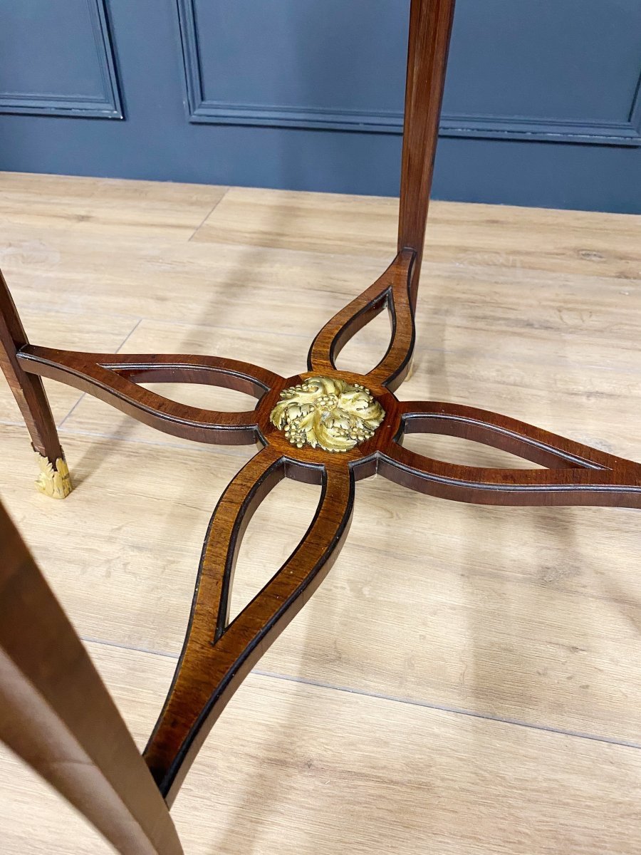 Napoleon III Period Pedestal Table In Marquetry Decorated With Beautiful Gilded Bronzes-photo-5