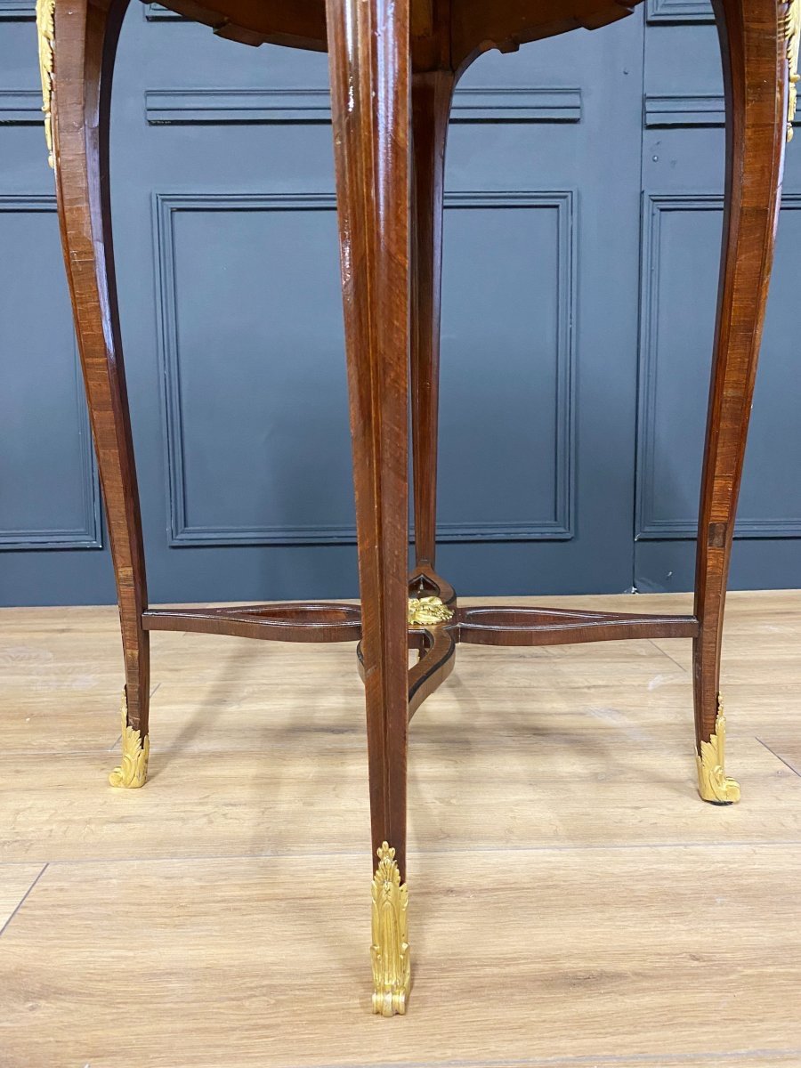 Napoleon III Period Pedestal Table In Marquetry Decorated With Beautiful Gilded Bronzes-photo-6