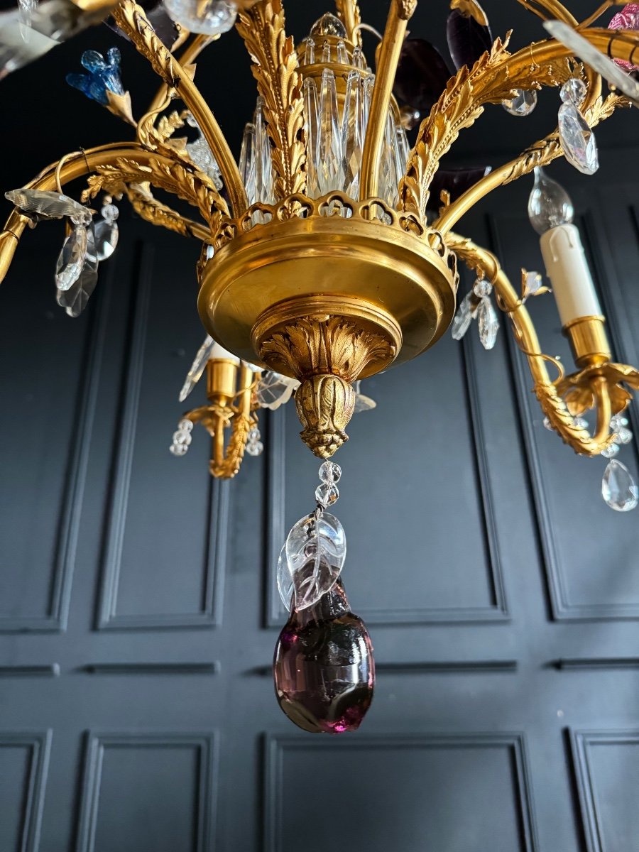 Maison Rings Chandelier In Gilt Bronze Decorated With Glass Flowers - 20th Century-photo-7