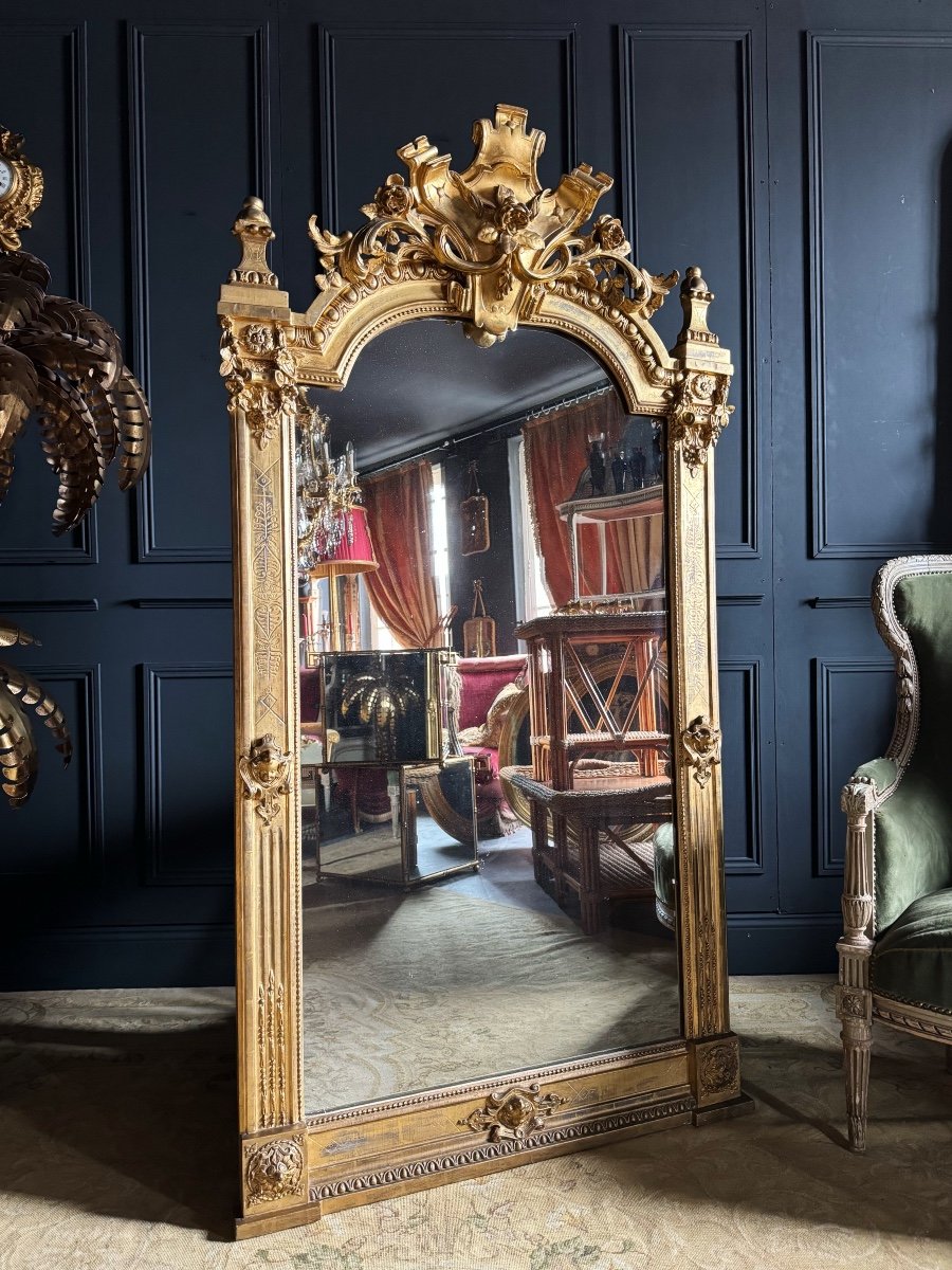 Napoleon III Period Fireplace Mirror In Golden Wood With Its Mercury Glass - 19th Century -photo-2