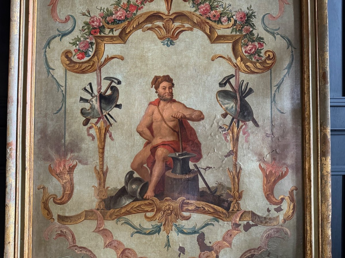 Large Painting / Oil On Canvas From The 19th Century “the Allegory Of Fire” (1m92x1m02)-photo-2