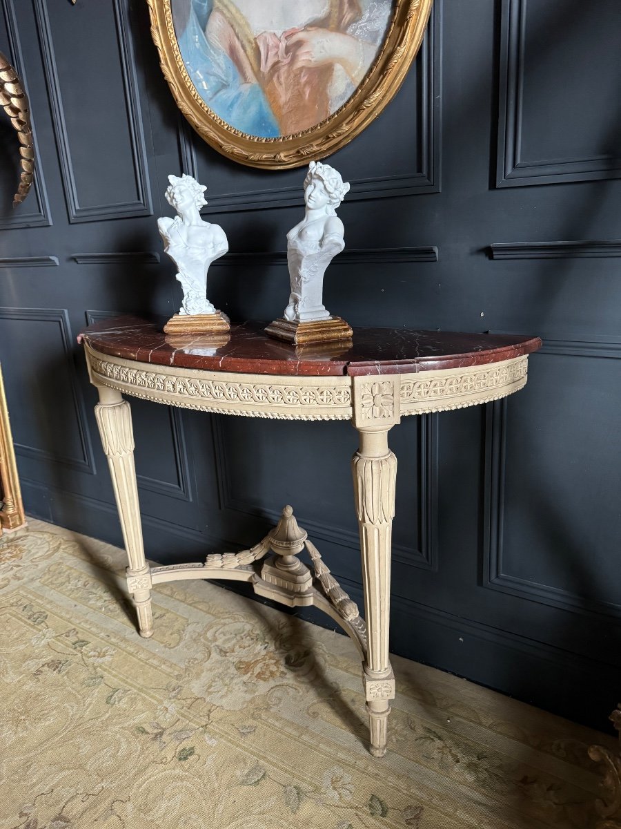 Console De La Fin Du XIXe En Bois Peint Et Dessus Marbre De Style Louis XVI-photo-3