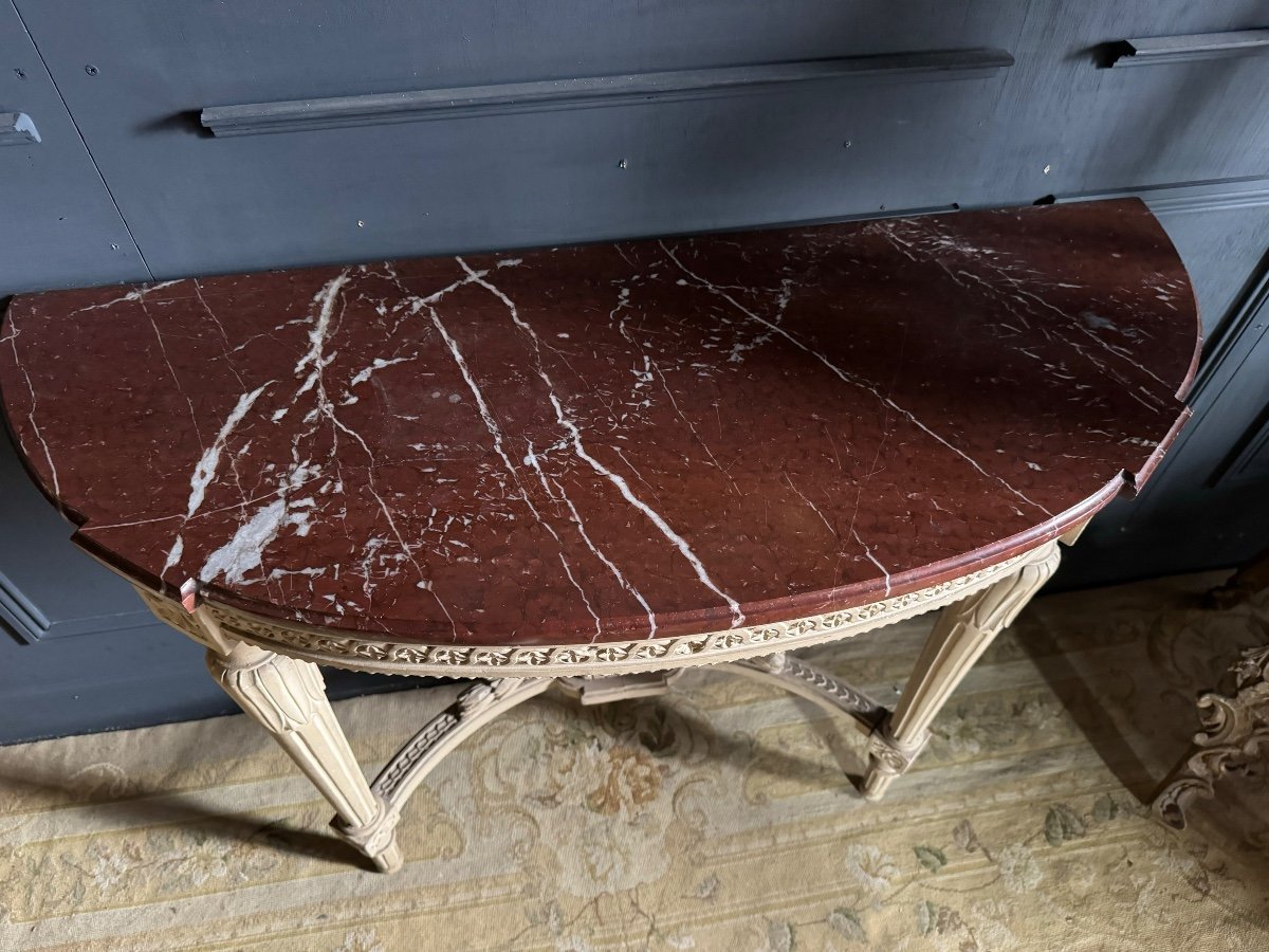 Console De La Fin Du XIXe En Bois Peint Et Dessus Marbre De Style Louis XVI-photo-3