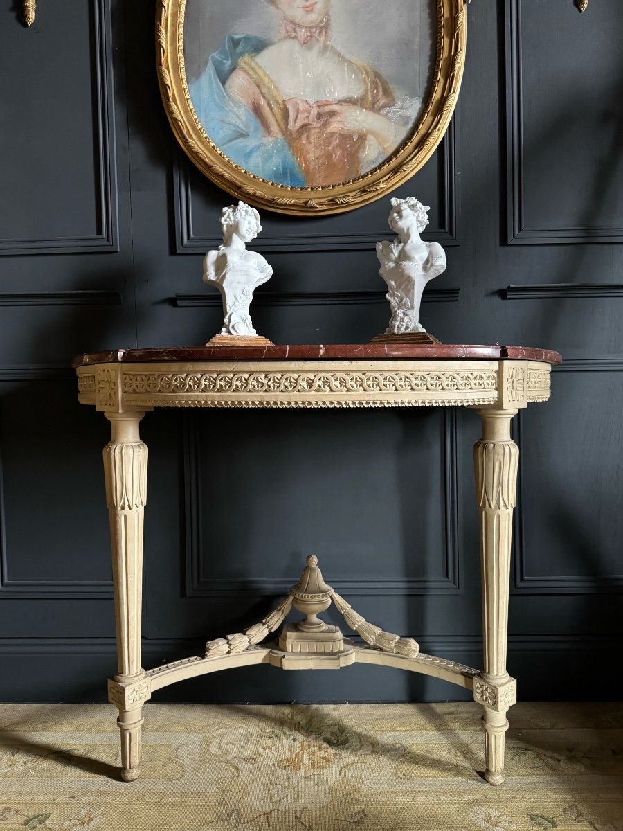 Console From The End Of The 19th Century In Painted Wood And Marble Top, Louis XVI Style