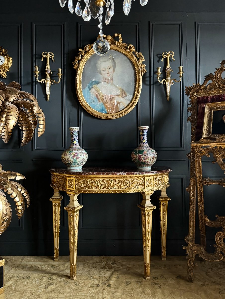 Console De La Fin Du XIXe En Bois Doré Et Peint De Style Louis XVI-photo-4