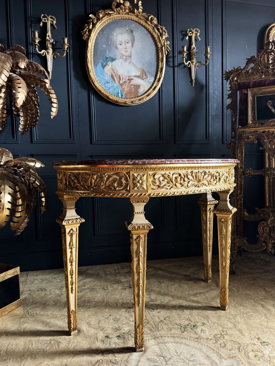 Console De La Fin Du XIXe En Bois Doré Et Peint De Style Louis XVI-photo-2