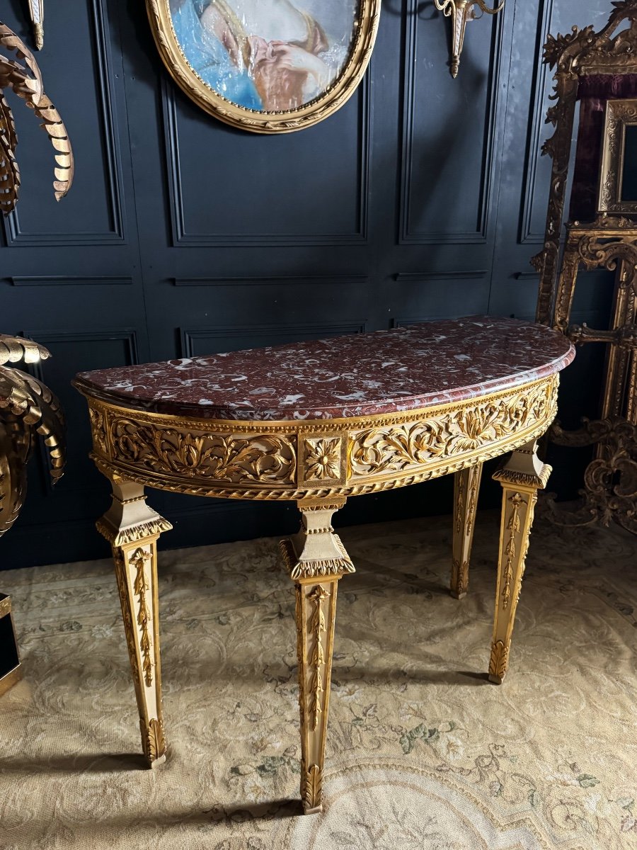 Console De La Fin Du XIXe En Bois Doré Et Peint De Style Louis XVI-photo-1