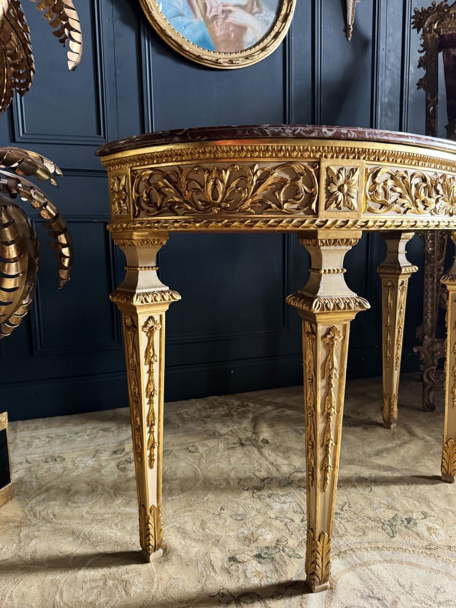 Console De La Fin Du XIXe En Bois Doré Et Peint De Style Louis XVI-photo-2