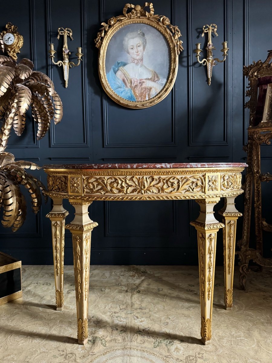 Console De La Fin Du XIXe En Bois Doré Et Peint De Style Louis XVI